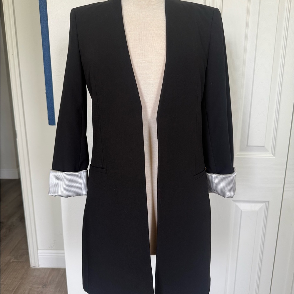Calvin Klein Black and Silver Blazer with 3/4 Sleeves NWOT